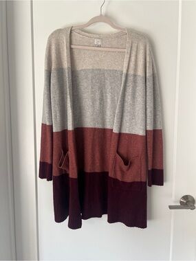 a new day Colorblock Open Cardigan in Cream, Gray & Burgundy